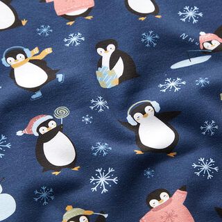 jersey di cotone Pinguini invernali stampa digitale – blu marino, 