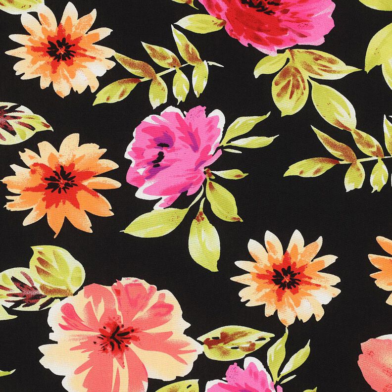 Tessuto di viscosa Grandi fiori in stampa digitale – nero/porpora,  image number 1