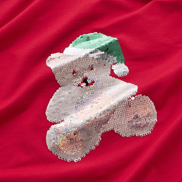 taglio di tessuto French terry, felpa estiva Orsacchiotto di Natale – bianco lana/rosso,  image number 3