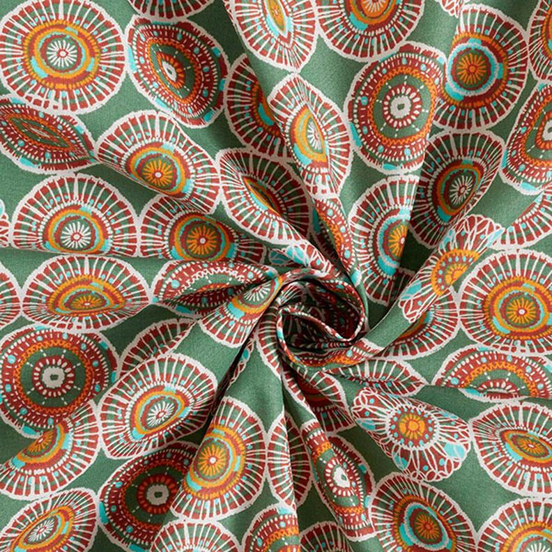 tessuto in cotone cretonne cerchi stile etnico – verde,  image number 4