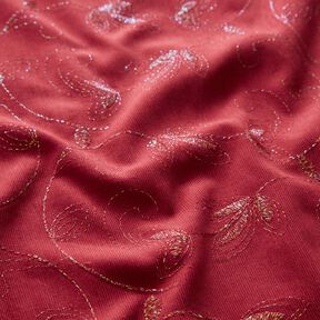 Velluto a costine con fiori ricamati glitterati – rosso carminio, 