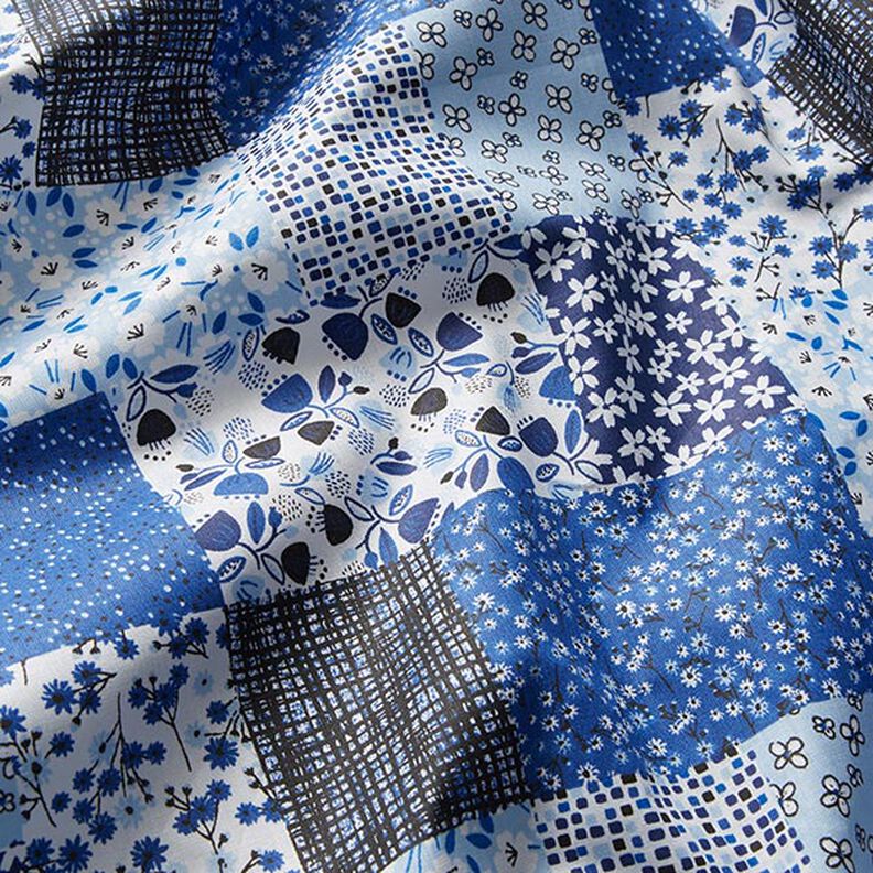 tessuto in cotone cretonne effetto patchwork – bianco/blu,  image number 2