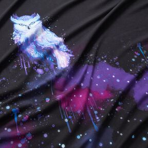 jersey di cotone Gufo invernale taglio di tessuto | Glitzerpüppi – nero/uva, 