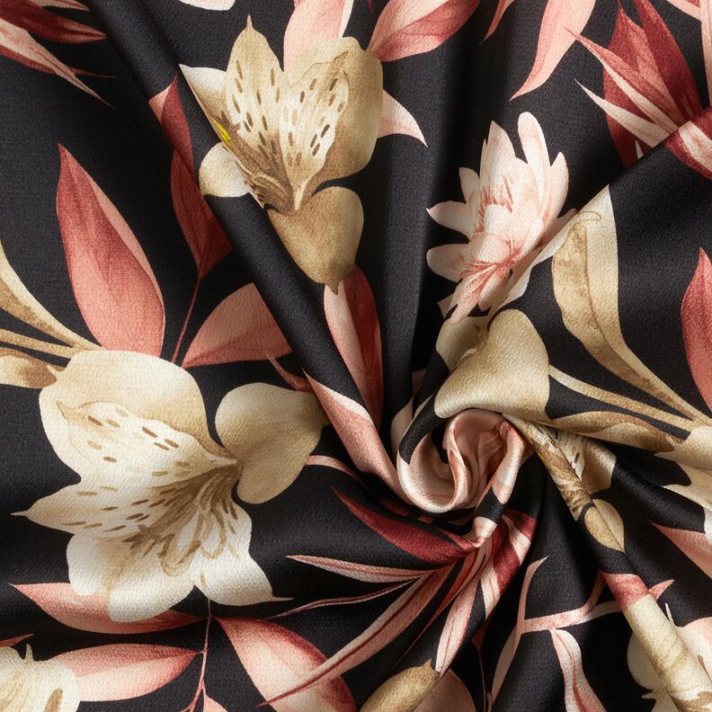 Magnolie in crepe satin con foglie di palma – nero/beige,  image number 3