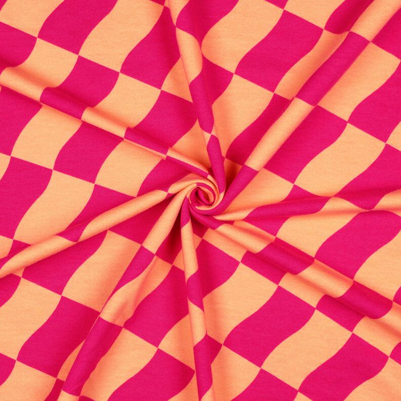 Soffice felpa a quadri ondulati | Poppy Fabrics – rosa fucsia acceso/arancio pesca,  image number 3