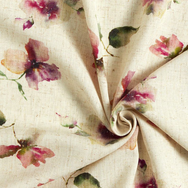 misto lino viscosa fiori acquerello – naturale/uva,  image number 3