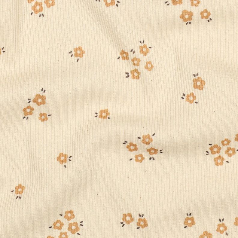 GOTS jersey a coste Fiorellini sparsi | Poppy Fabrics &ndash; crema/marrone capriolo,  image number 2