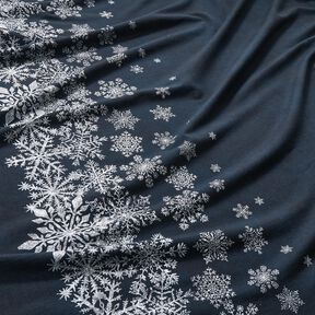 French terry, felpa estiva Fiori di ghiaccio tessuto con bordura | Glitzerpüppi – blu notte/bianco, 