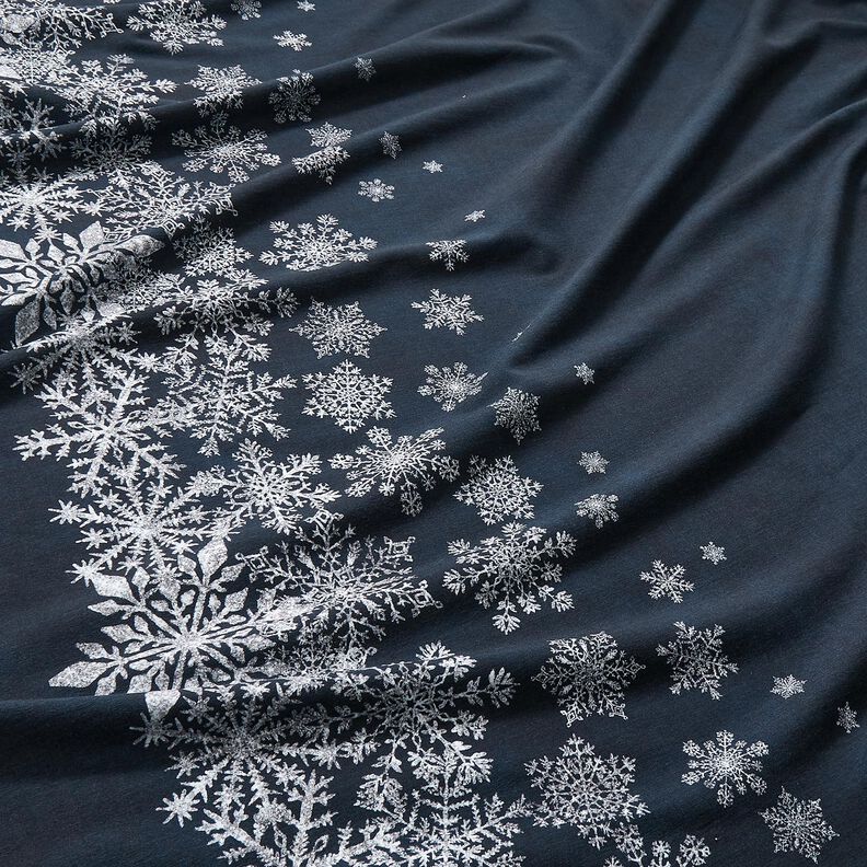 French terry, felpa estiva Fiori di ghiaccio tessuto con bordura | Glitzerpüppi – blu notte/bianco, image number 2