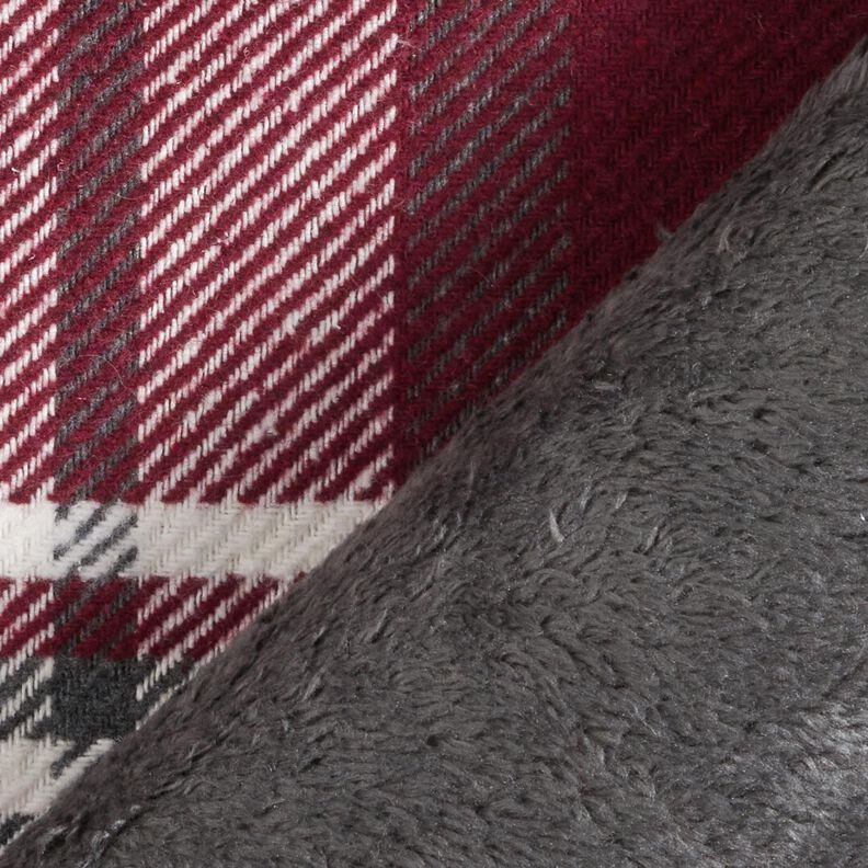 Tessuto per cappotto con retro in pelliccia quadrettato – rosso Bordeaux/grigio ardesia,  image number 4