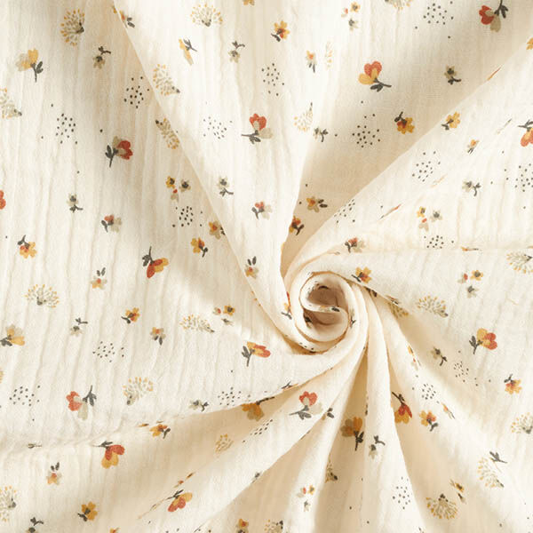 mussolina / tessuto doppio increspato Fiori e ricci – bianco lana,  image number 3