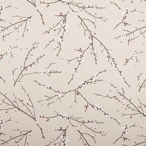 tessuto arredo mezzo panama fiore di ciliegio giapponese – naturale/rosso borgogna, 