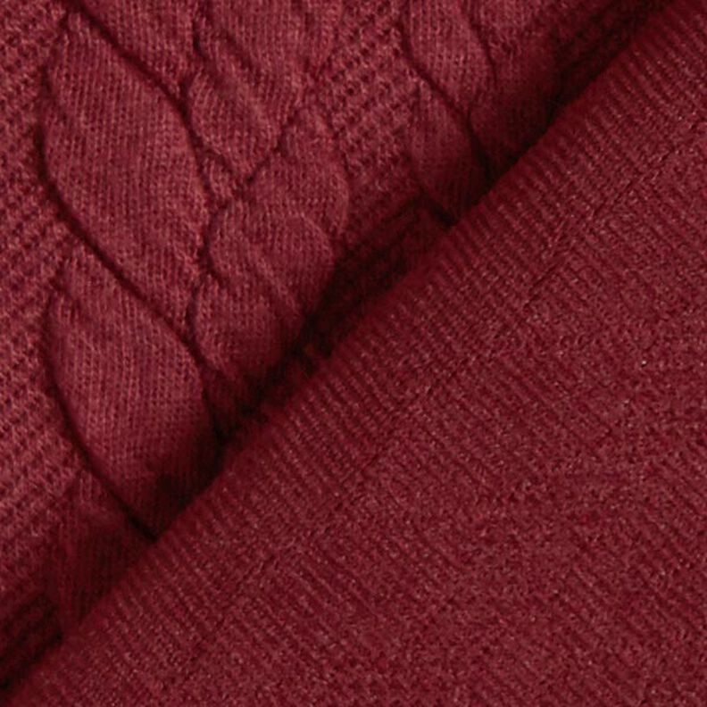 Jersey jacquard, cloqué, motivi a treccia – rosso Bordeaux,  image number 4