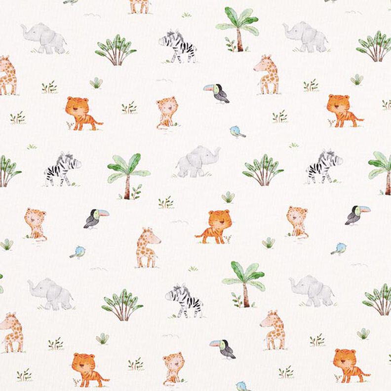 GOTS jersey di cotone Cuccioli di animali della giungla stampa digitale – bianco lana,  image number 1