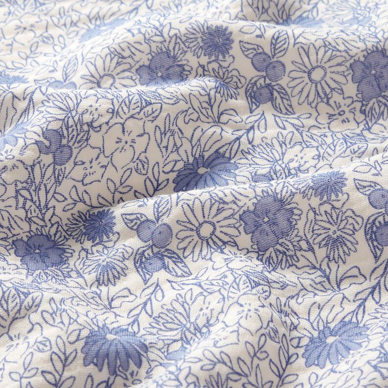 mussolina / tessuto doppio increspato Fiorellini blu – bianco/blu brillante,  image number 2