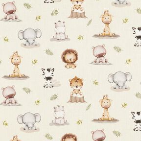 popeline di cotone Cuccioli di animali della giungla stampa digitale – beige, 