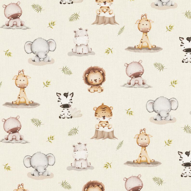 popeline di cotone Cuccioli di animali della giungla stampa digitale – beige,  image number 1