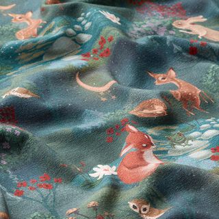 jersey di cotone animali del bosco nella notte stampa digitale – verde scuro, 