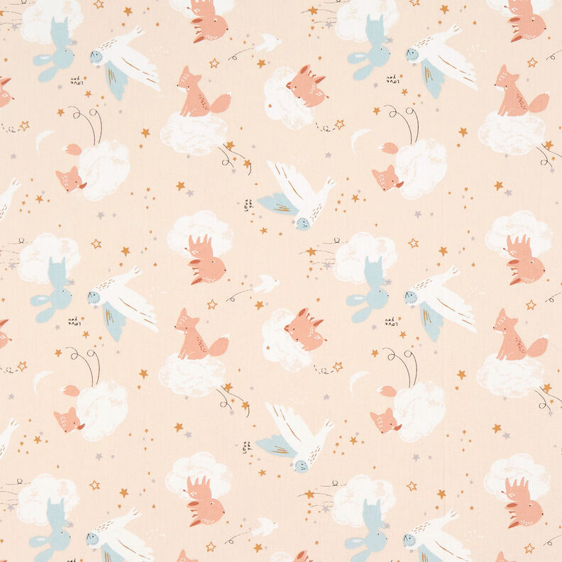popeline di cotone Animali nel mondo delle nuvole – beige chiaro,  image number 1