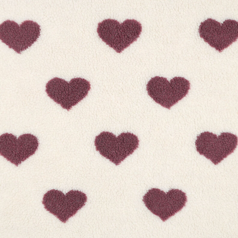 tessuto peluche Cuori | by Poppy – naturale/rosso Bordeaux,  image number 1