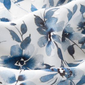 Tessuto in viscosa Dobby con stampa digitale di fiori ad acquerello – avorio/blu jeans chiaro, 