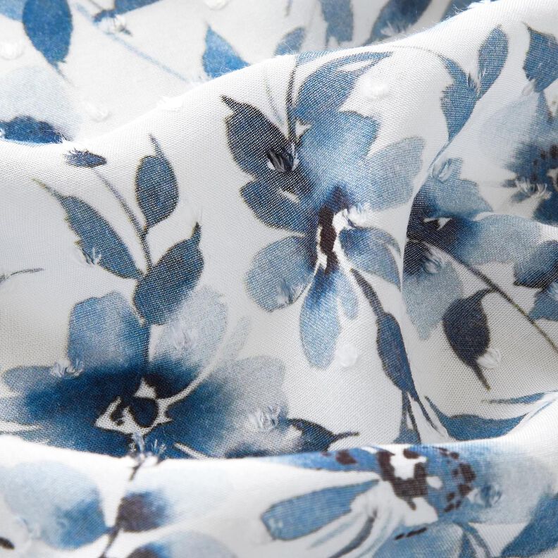 Tessuto in viscosa Dobby con stampa digitale di fiori ad acquerello – avorio/blu jeans chiaro,  image number 2