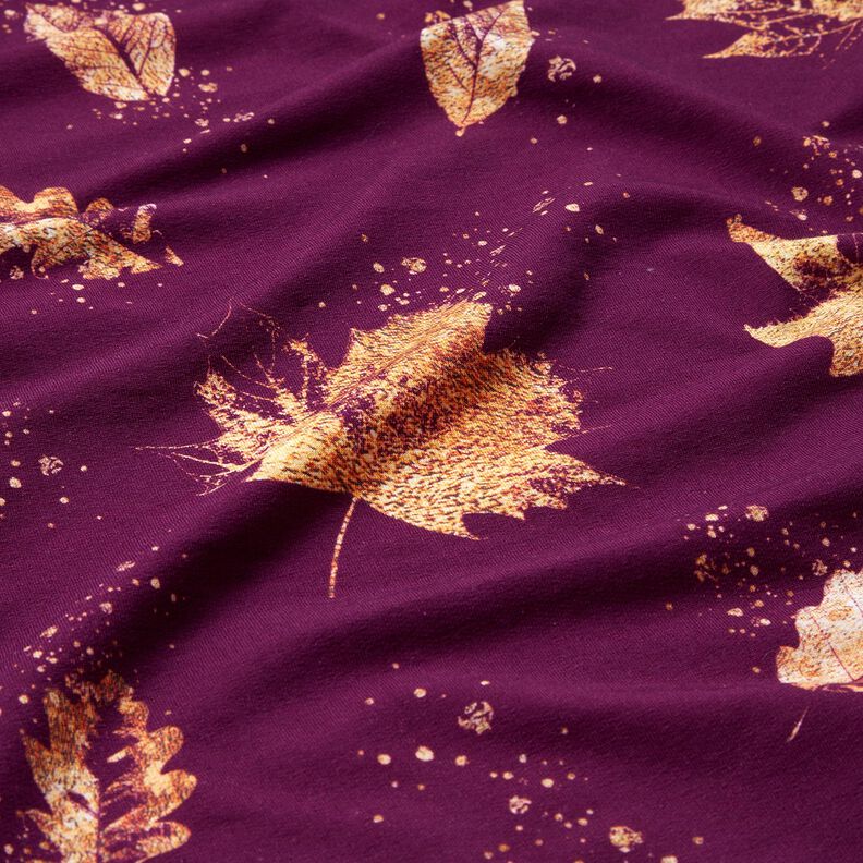 French terry Foglie autunnali dorate | Glitzerpüppi – uva/oro,  image number 2