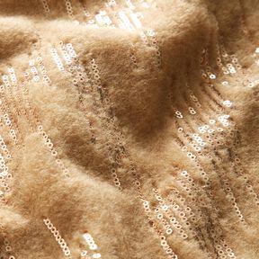 Tessuto in maglia per cappotto con righe di paillettes – beige, 