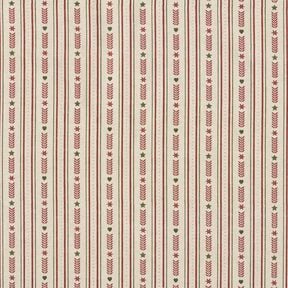 tessuto arredo mezzo panama Righe con stelle – naturale/rosso borgogna, 
