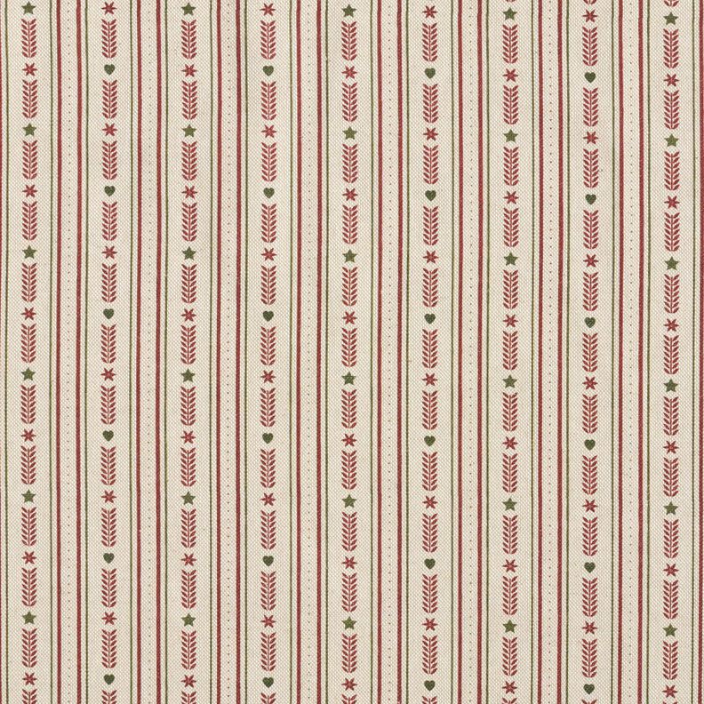tessuto arredo mezzo panama Righe con stelle – naturale/rosso borgogna,  image number 1