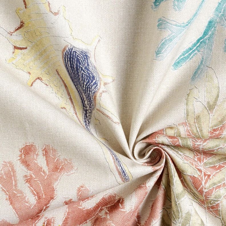 tessuto arredo mezzo panama Coralli colorati &ndash; tortora chiaro/azzurro,  image number 3