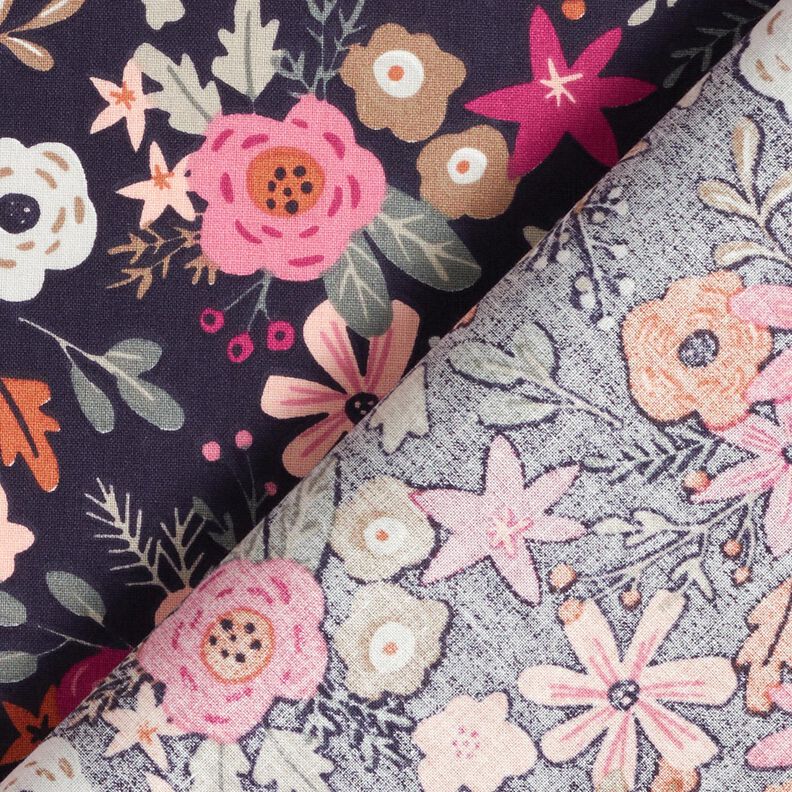 popeline di cotone Mazzi di fiori – nero-azzurro/porpora,  image number 4