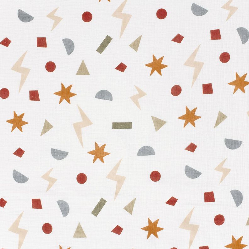 mussolina / tessuto doppio increspato Simboli geometrici – avorio/caramello, image number 1
