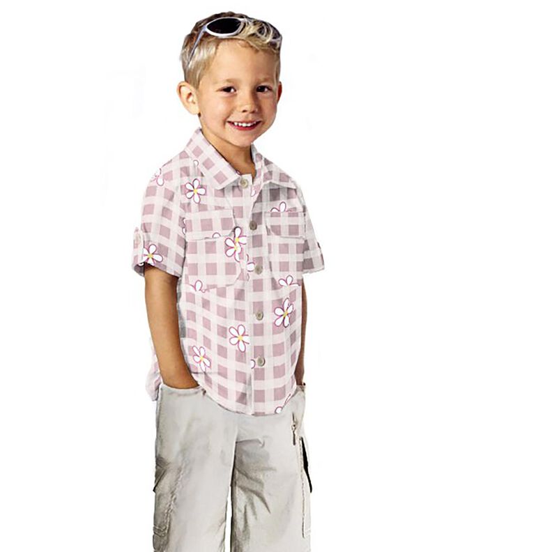 jersey di cotone Quadrotti e fiori &ndash; bianco/rosa,  image number 5