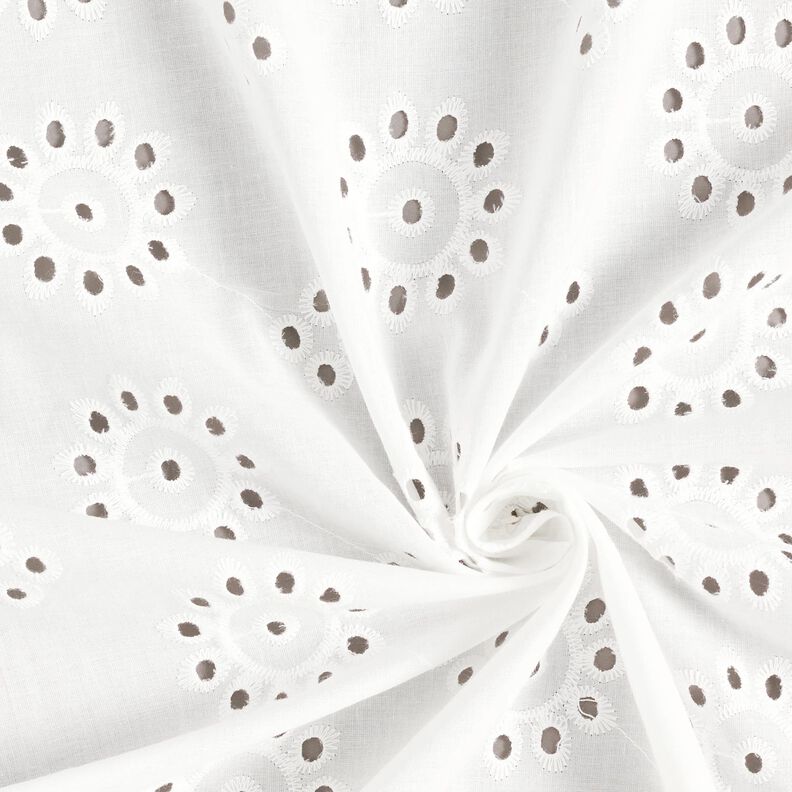 Tessuto in cotone con ricamo forato floreale – bianco,  image number 3