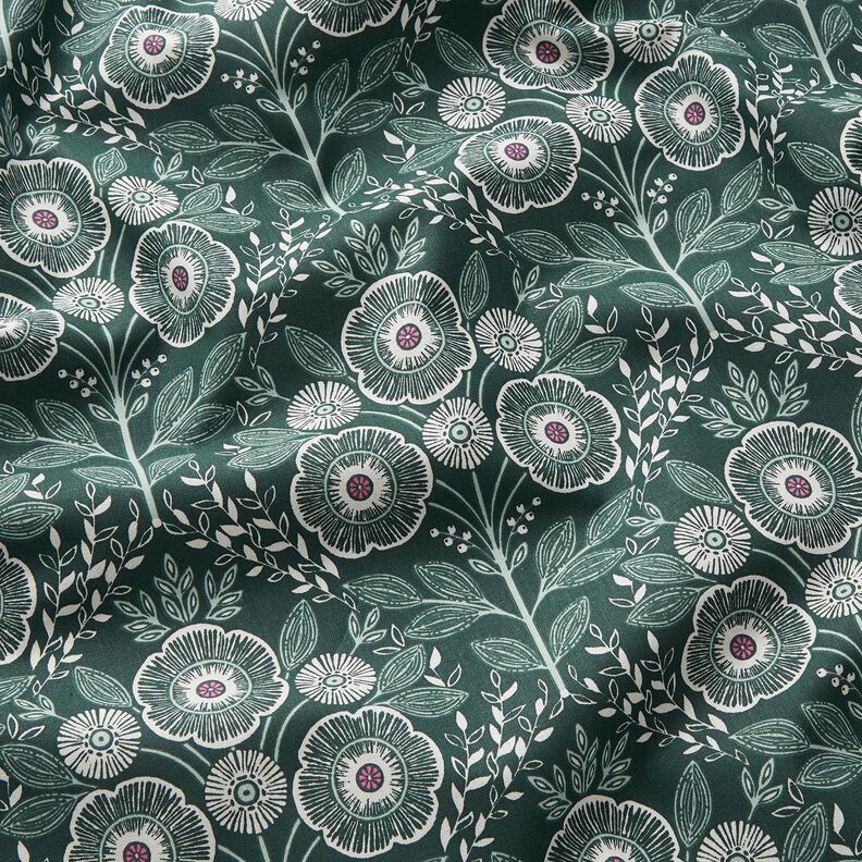 tessuto in cotone cretonne Fiori rampicanti – abete blu/avorio, image number 2