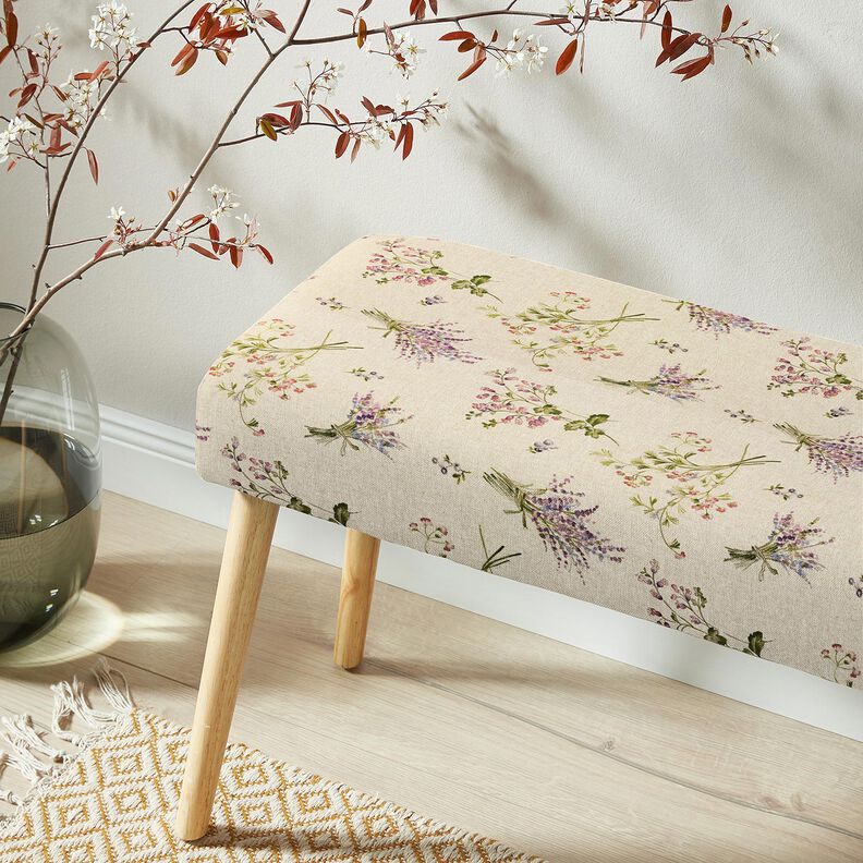 tessuto arredo mezzo panama Mazzolini di fiori &ndash; naturale/lill&agrave;,  image number 5