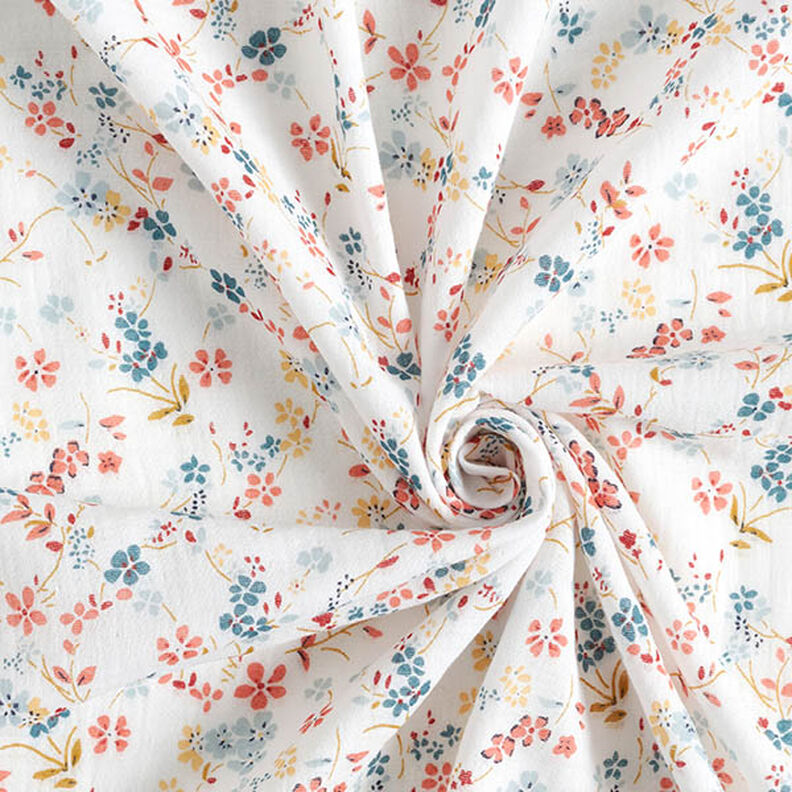mussolina / tessuto doppio increspato romantici tralci di fiori – bianco,  image number 3
