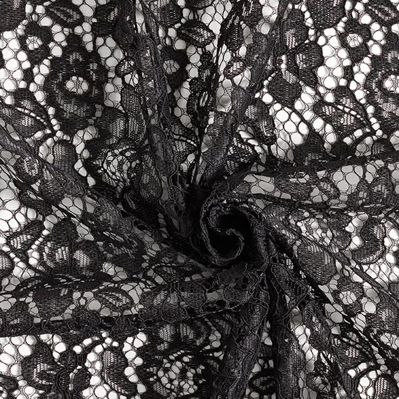 tessuto in pizzo con bordo a smerlo su entrambi i lati, fiori – nero,  image number 4