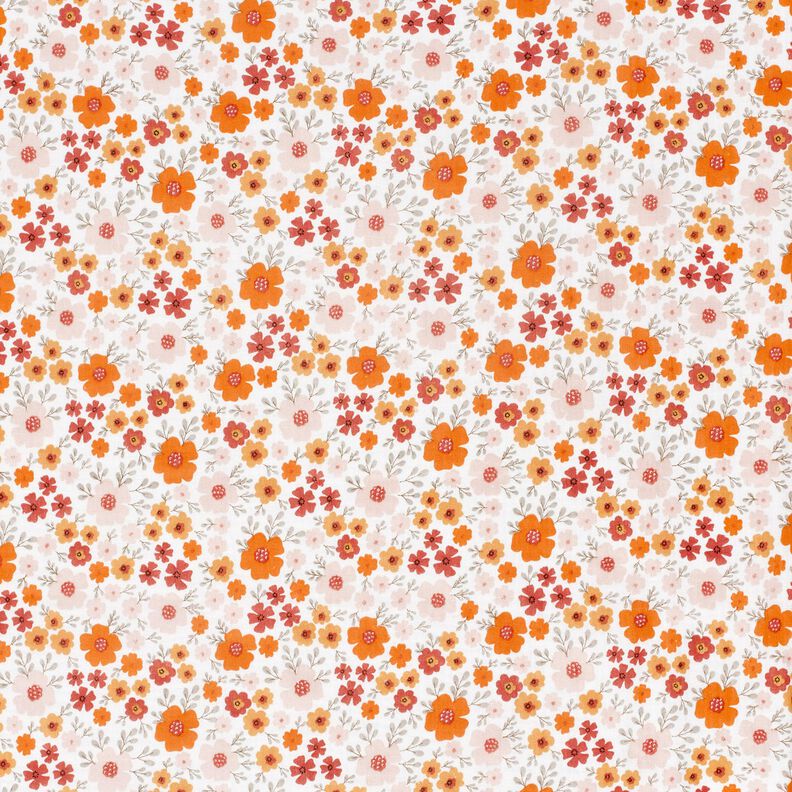 mussolina / tessuto doppio increspato prato fiorito – avorio/arancio pesca,  image number 1
