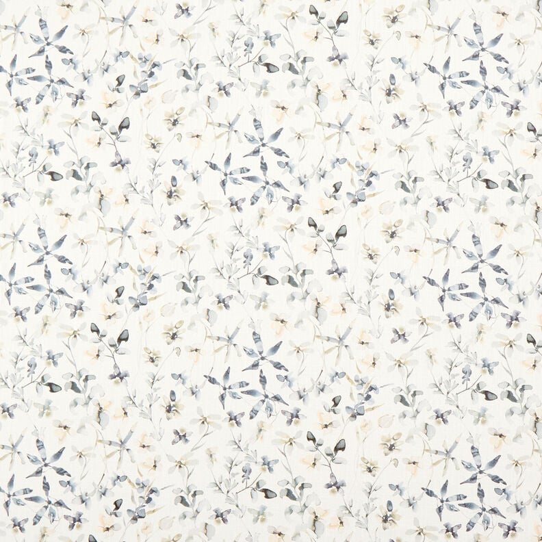 Misto lino-cotone con rami acquarellati – bianco lana,  image number 1