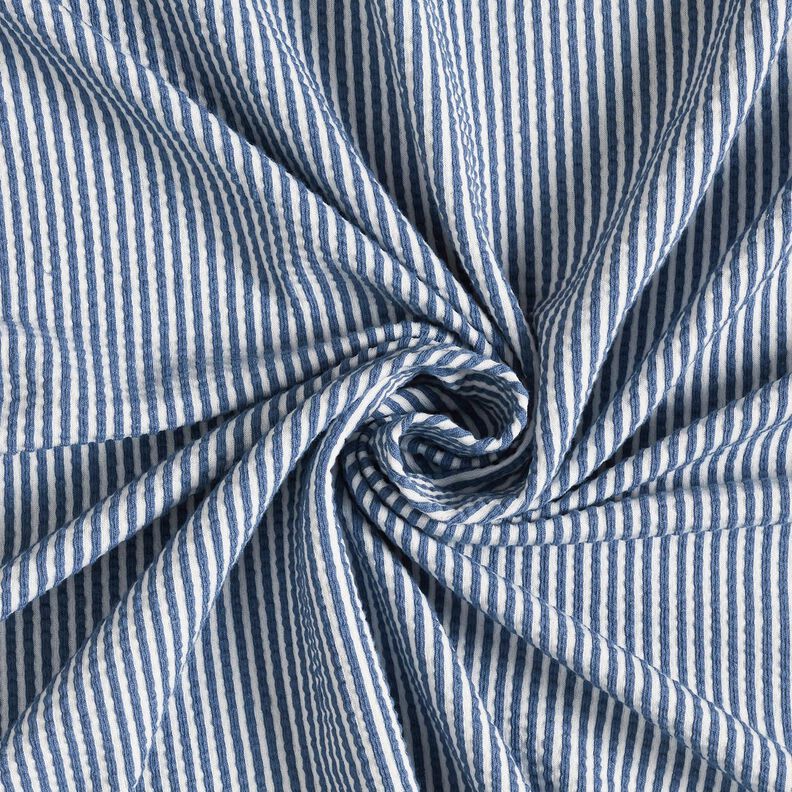 jersey di cotone seersucker Righe sottili – colore blu jeans/bianco,  image number 3
