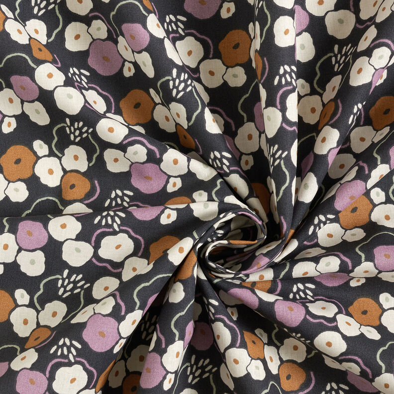 tessuto in cotone cretonne Fiori giocosi – nero-azzurro/violetto pastello,  image number 3