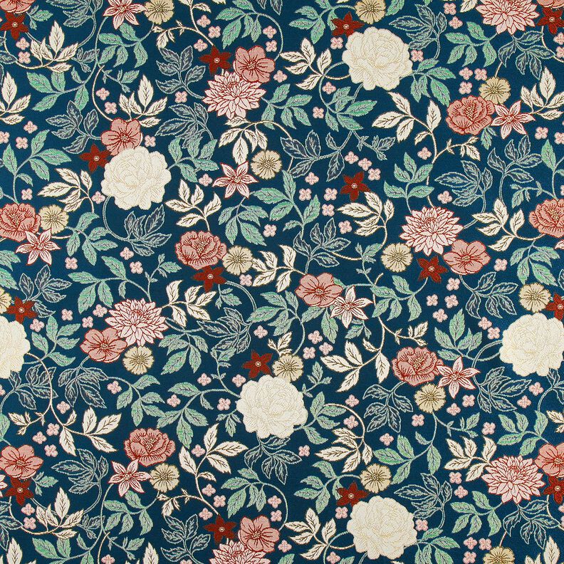 tessuto arredo Jacquard Fiori d'epoca – petrolio/rosso scuro,  image number 1