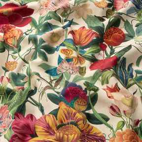 tessuto arredo mezzo panama Fiori sontuosi – naturale/porpora, 