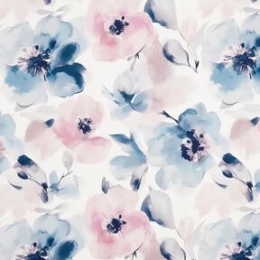 tessuto arredo mezzo panama Grandi fiori acquerellati – bianco/violetto pastello, 