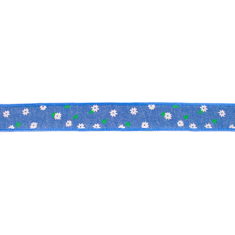 Nastro tessuto chambray fiorellini – colore blu jeans,  image number 1
