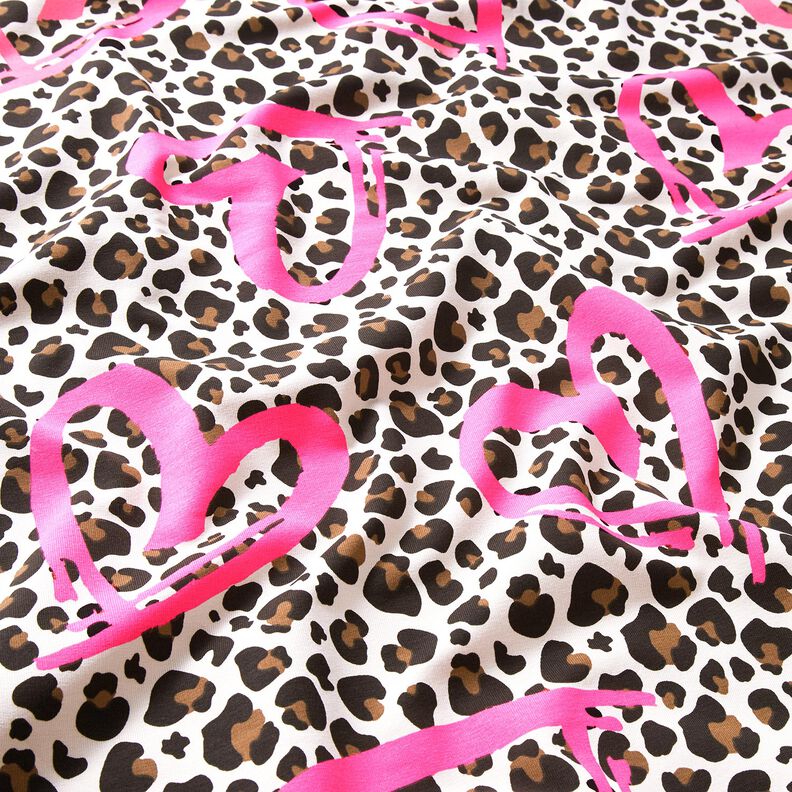 French terry, felpa estiva Cuori di leone e Neon – anacardo/fucsia neon, image number 2