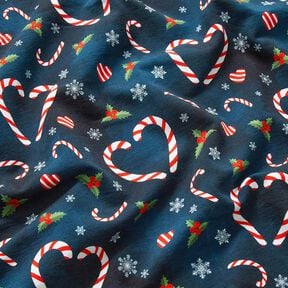 French terry, felpa estiva Cuori di bastoncini di zucchero | Glitzerpüppi – blu notte/peperoncino,  French terry, felpa estiva Cuori di bastoncini di zucchero | Glitzerpüppi – blu notte/peperoncino,