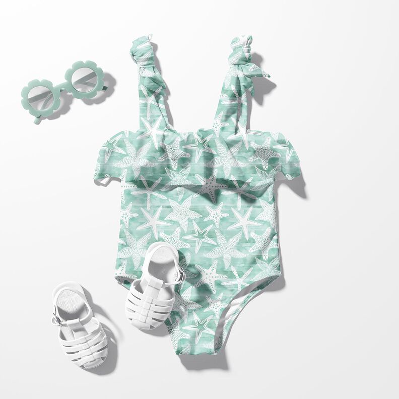 tessuto per costumi da bagno UPF50 Stelle marine – eucalipto/bianco,  image number 5